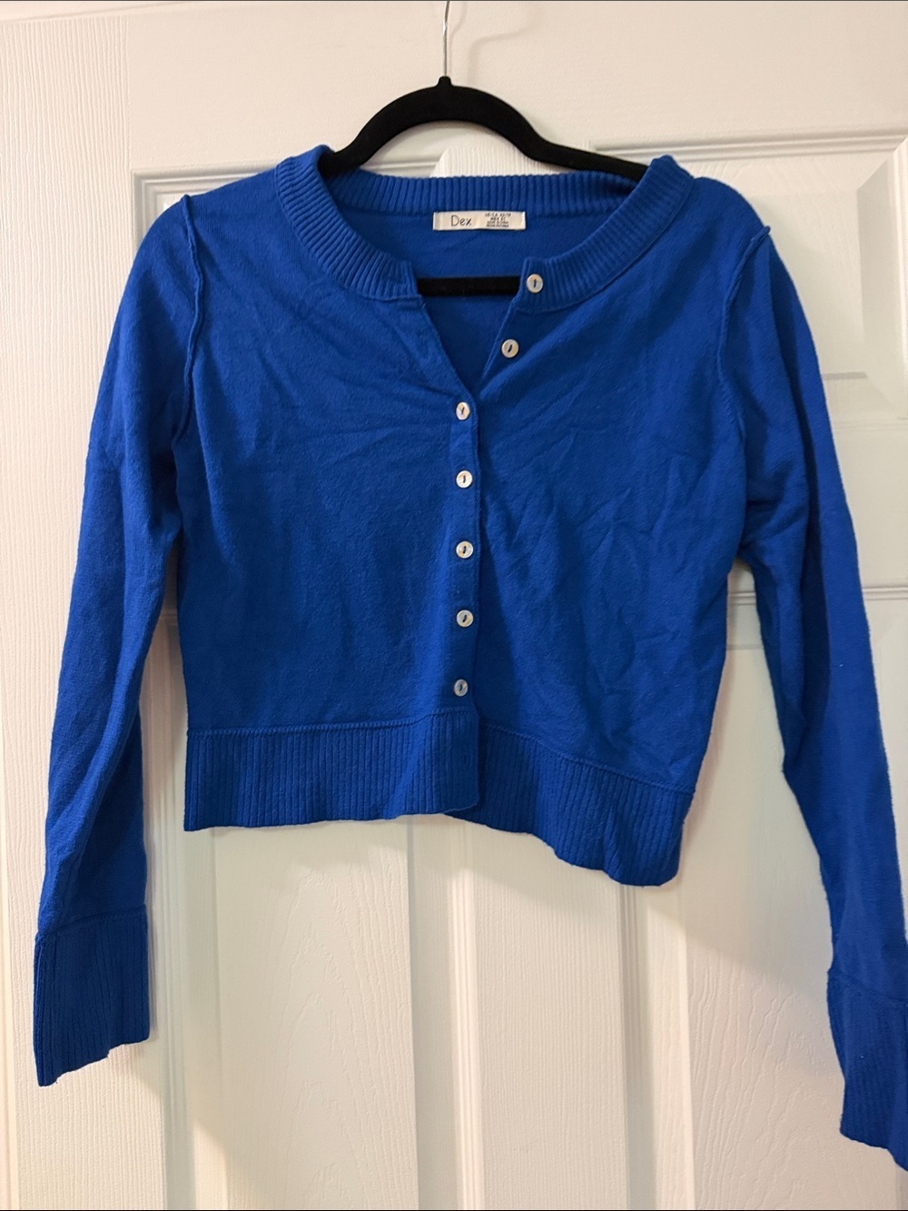 Dex Cobalt Blue Cropped Button-Up Cardigan